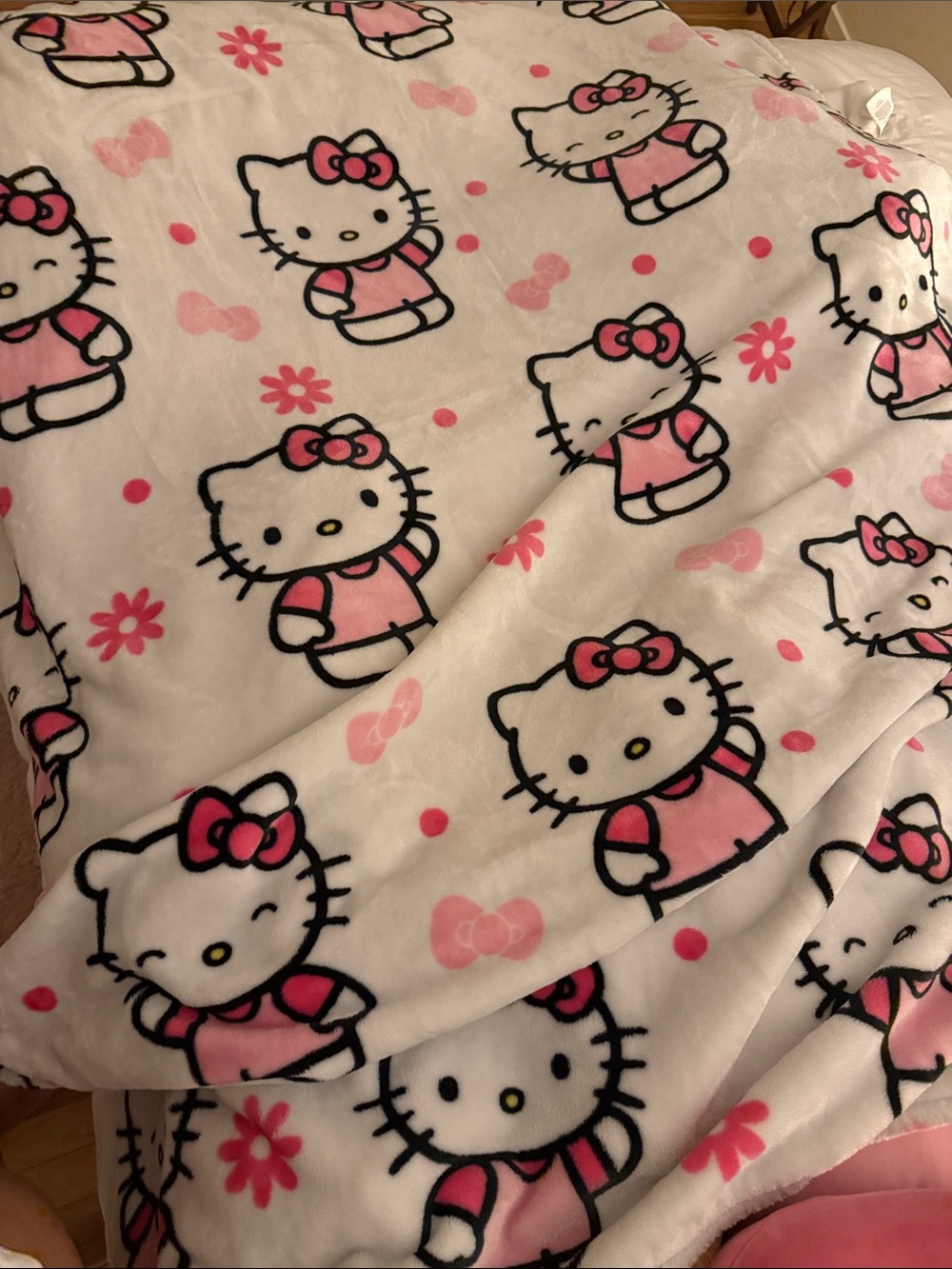 Sanrio Hello Kitty White and Pink Plush Throw Blanket